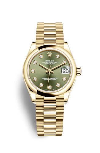 Datejust 31 Yellow Gold / Domed / Olive - Diamond / President