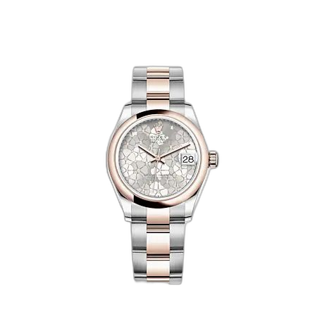 Datejust 31 Stainless Steel/ Rose Gold / Domed / Silver - Floral / Oyster
