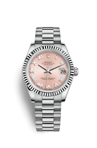 Datejust 31 White Gold Fluted / President / Pink Roman