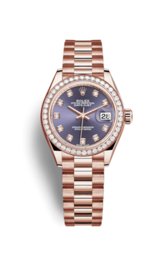 Lady-Datejust 28 Everose Diamond / President / Aubergine