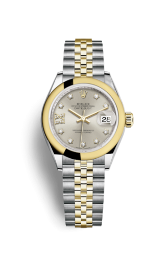 Lady-Datejust 28 Rolesor Yellow Domed / Jubilee / Silver Diamond