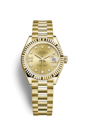 Lady-Datejust 28 Yellow Gold Fluted / President / Champagne Diamond