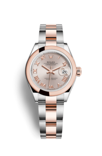Lady-Datejust 28 Rolesor Rose Domed / Oyster / Sundust Roman