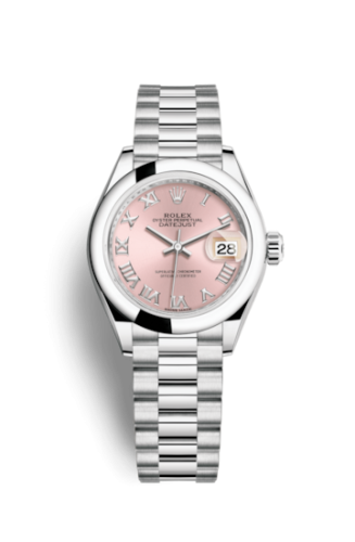 Lady-Datejust 28 Platinum Domed / President / Pink Roman