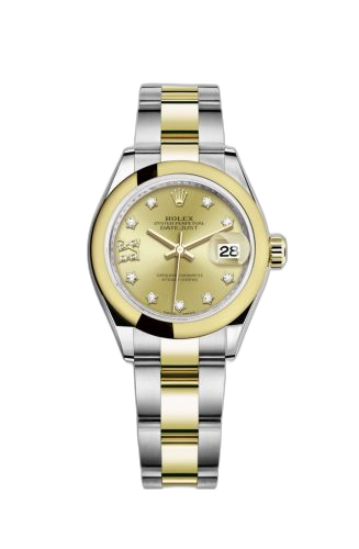 Lady-Datejust 28 Rolesor Yellow Domed / Oyster / Champagne Diamond