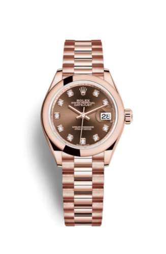 Lady-Datejust 28 Everose Domed / President / Chocolate Diamond