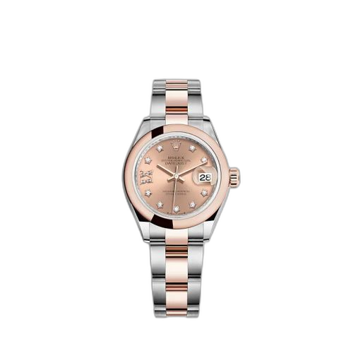 Lady-Datejust 28 Stainless Steel / Rose Gold / Domed / Rose - Diamond / Oyster