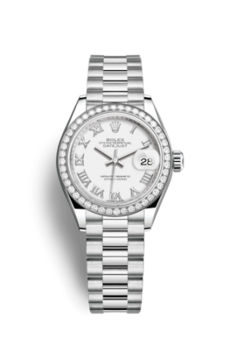 Lady-Datejust 28 Platinum Diamond / President / White Roman