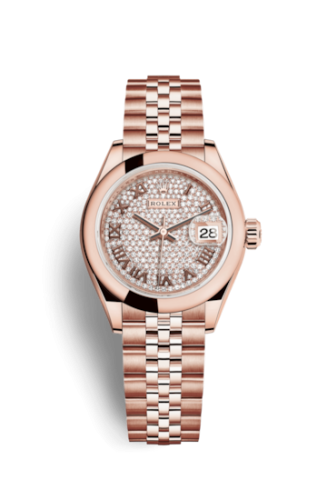 Lady-Datejust 28 Everose Domed / Jubilee / Paved Roman