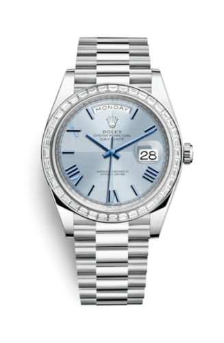 Day-Date 40 Platinum - Baguette / Ice Blue Quadrant