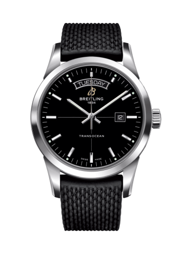 Transocean Day & Date Stainless Steel / Black / Rubber / Pin