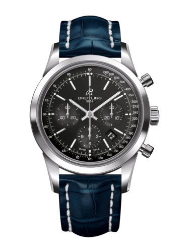 Transocean Chronograph Stainless Steel / Black / Croco / Folding