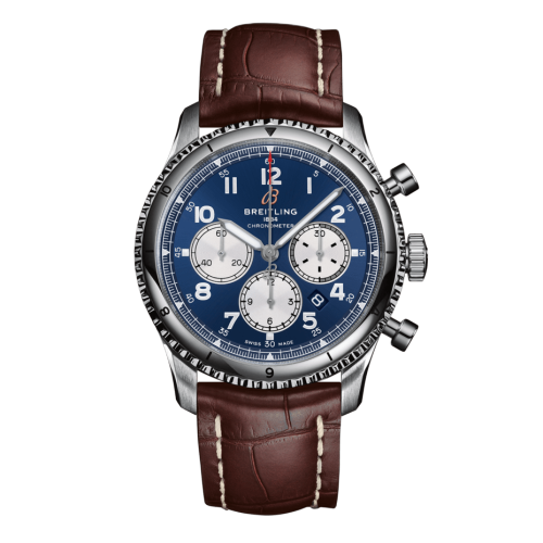 Aviator 8 B01 Chronograph 43 Stainless Steel / Blue / Croco / Folding