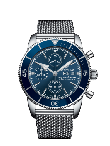 Superocean Heritage II Chronograph 44 Stainless Steel / Blue / Milanese
