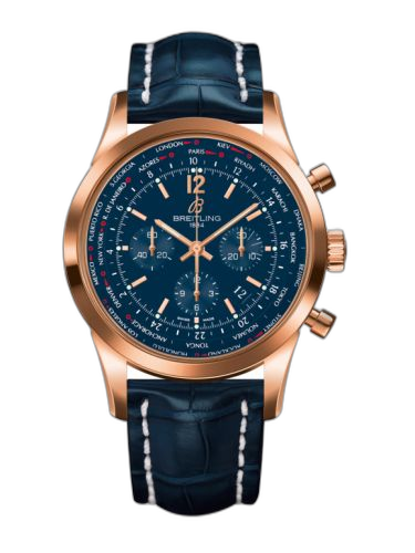 Transocean Chronograph Unitime Pilot Red Gold / Blue / Croco
