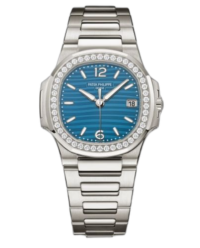 Nautilus 7010 White Gold / Azure Blue