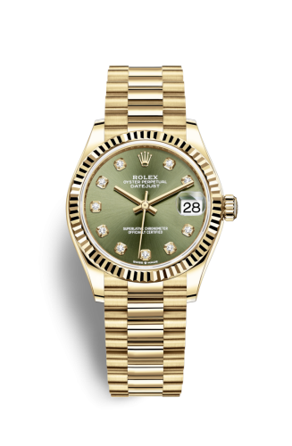 Datejust 31 Yellow Gold / Fluted / Olive - Diamond / President