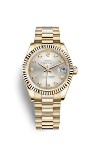 Datejust 31 Yellow Gold Fluted / President / Silver Diamond