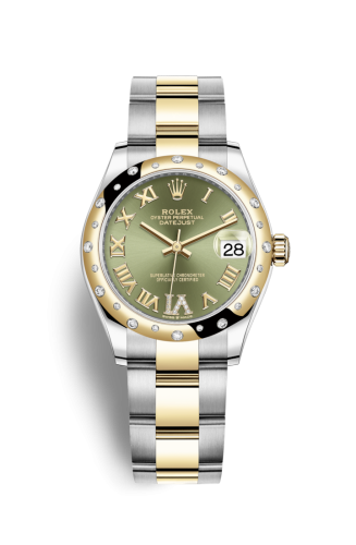 Datejust 31 Stainless Steel / Yellow Gold / Domed - Diamond / Olive - Roman / Oyster