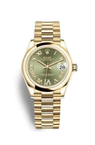 Datejust 31 Yellow Gold / Domed / Olive - Roman / President