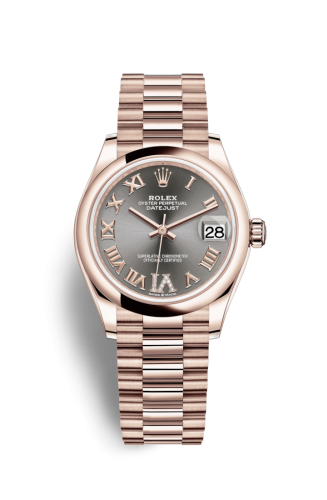 Datejust 31 Rose Gold / Domed / Grey - Roman / President