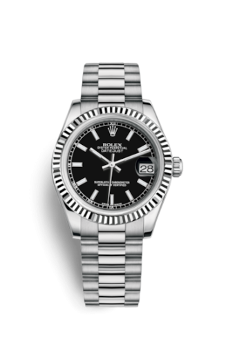 Datejust 31 White Gold Fluted / President / Black
