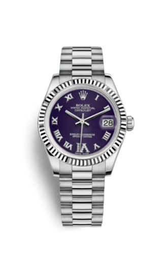 Datejust 31 White Gold Fluted / President / Blue Roman