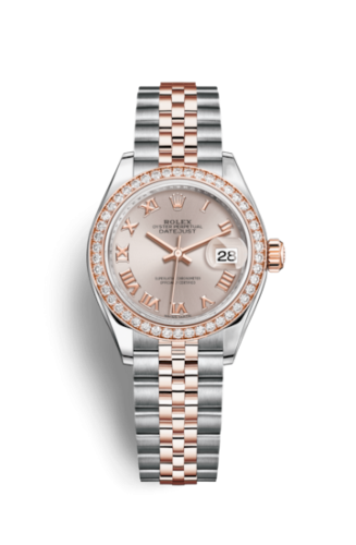 Lady-Datejust 28 Rolesor Rose Diamond / Jubilee / Sundust Roman