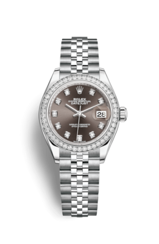 Lady-Datejust 28 Stainless Steel / Diamond / Grey - Diamond / Jubilee