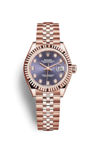 Lady-Datejust 28 Everose Fluted / Jubilee / Aubergine Diamond