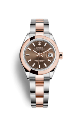 Lady-Datejust 28 Rolesor Rose Domed / Oyster / Chocolate