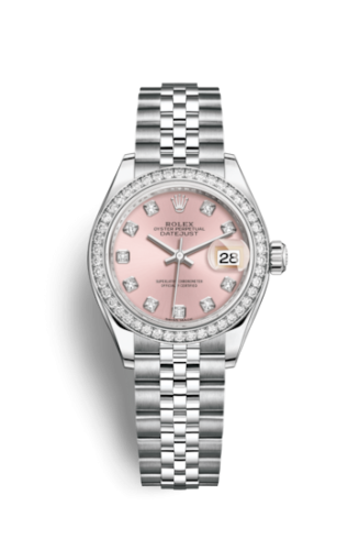 Lady-Datejust 28 Stainless Steel / Diamond / Pink - Diamond / Jubilee