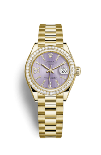 Lady-Datejust 28 Yellow Gold Diamond / President / Lilac Diamonds