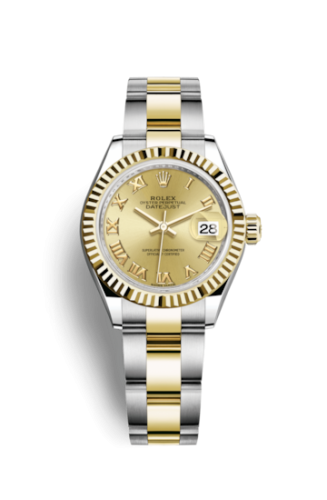 Lady-Datejust 28 Rolesor Yellow Fluted / Oyster / Champagne Roman