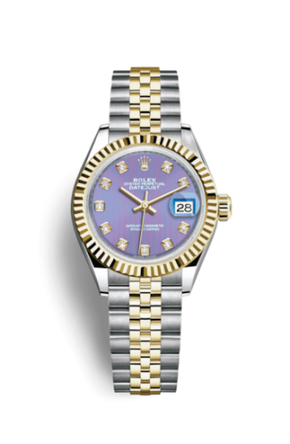 Lady-Datejust 28 Rolesor Yellow Fluted / Jubilee / Lavender Diamond