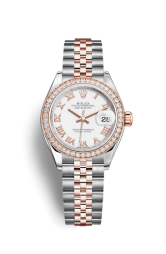 Lady-Datejust 28 Rolesor Rose Diamond / Jubilee / White Roman