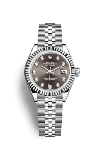 Lady-Datejust 28 Stainless Steel Fluted / Grey - Diamond / Jubilee
