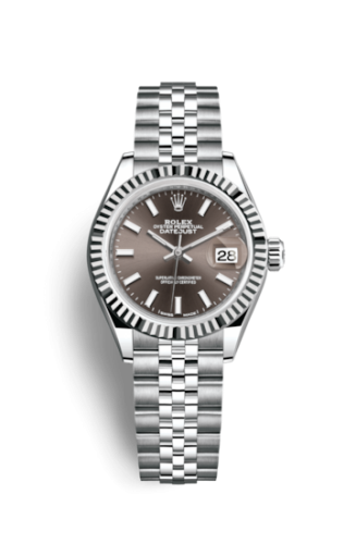 Lady-Datejust 28 Stainless Steel Fluted / Grey / Jubilee