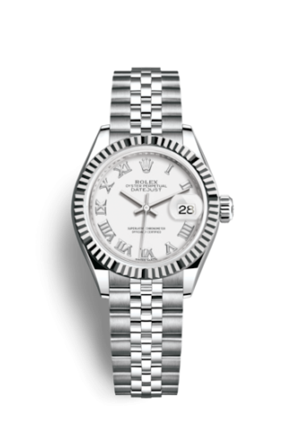 Lady-Datejust 28 Stainless Steel Fluted / White - Roman / Jubilee