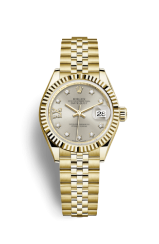 Lady-Datejust 28 Yellow Gold Fluted / Jubilee / Silver Diamond