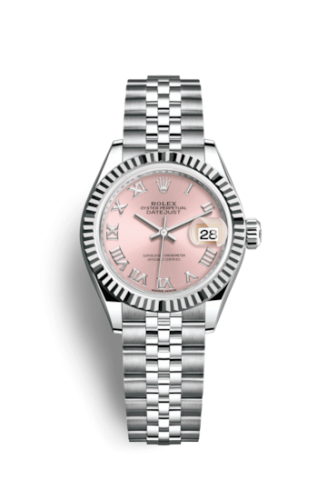 Lady-Datejust 28 Stainless Steel Fluted / Pink - Roman / Jubilee