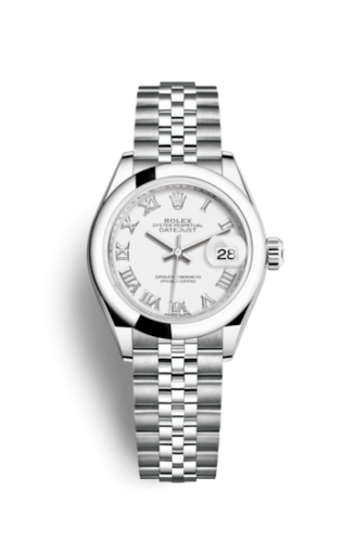 Lady-Datejust 28 Stainless Steel Domed / Jubilee / White Roman