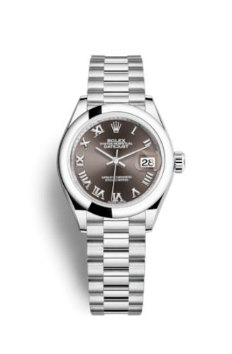 Lady-Datejust 28 Platinum Domed / President / Dark Grey Roman