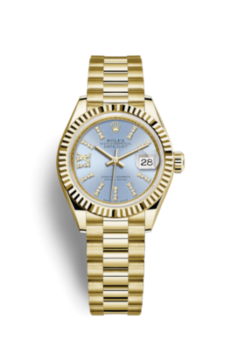 Lady-Datejust 28 Yellow Gold Fluted / President / Cornflower Diamond