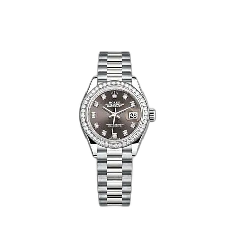 Lady-Datejust 28 White Gold - Diamond / President / Grey - Diamond