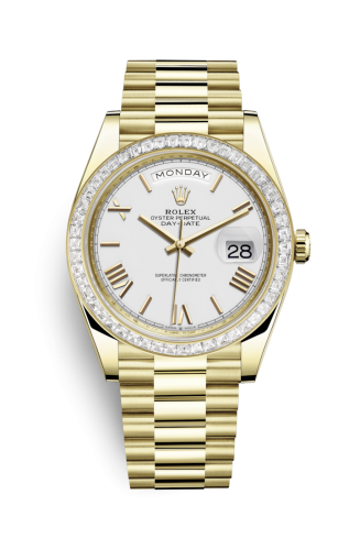 Day-Date 40 Yellow Gold - Baguette / White - Roman
