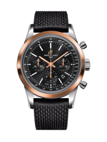 Transocean Chronograph Stainless Steel Red Gold / Black / Rubber Aero Classic