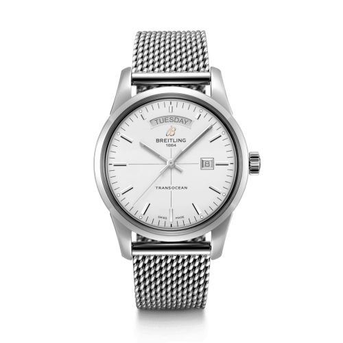 Transocean Day & Date Stainless Steel / Silver / Milanese