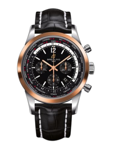 Transocean Chronograph Unitime Pilot Stainless Steel / Red Gold / Black / Croco