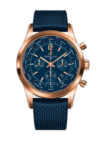 Transocean Chronograph Unitime Pilot Red Gold / Blue / Rubber